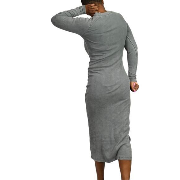 Young Fabulous Broke Dax Dress Grey Midi Ribbed Column Long Sleeves Size Small - Picture 12 of 16